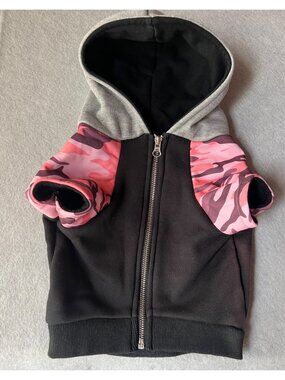 Frenchiestore Dog Hoodie Size Large Gray Pink Black Fleece Lined Organic Cotton